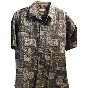 Makapuu Sportswear Men’s L Blue Tribal SS Cotton Blend Hawaiian Shirt